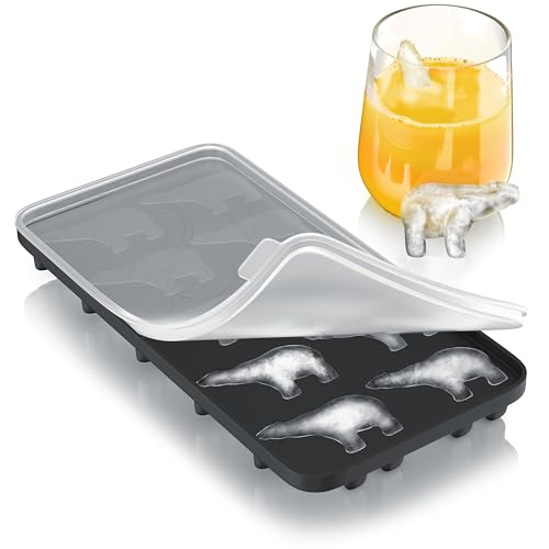 Arendo - Eiswürfelform Silikon - Eiswürfelbehälter mit Deckel - Eisbär – 10 fach – BPA-frei - leicht zu lösen – temperaturbeständig bis -40°C - Cocktails, Obstsaft, Whisky
