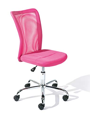 Inter Link - Kinderschreibtischstuhl - Ergonomischer Drehsessel - Höhenverstellbar - Verchromter Metallfuß- Atmungsaktiver Mesh-Gewebebezug - 360° drehbar - Pink - Bonnie