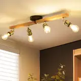 ANWIO Deckenleuchte Holz 4 Flammig E27, Vintage LED Deckenstrahler 4 Flammig Schwenkbar Rustikal Deckenlampe Holz Spotleuchte Wand für Wohnzimmer Schlafzimmer Küche Spotleuchte Wand