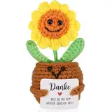 WenmthG Dankeschön Geschenke Positive Sonnenblume Glücksbringer, Gestrickte Sonnenblume Geschenke für Freunde Kollegen und Familie, Positive Kartoffel Deutsch Ersatz