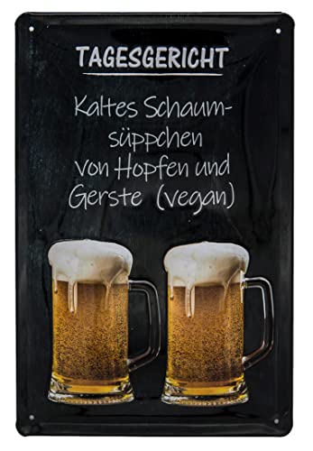 Bier Schild Tagesgericht, lustiger Spruch, geprägtes Blechschild 30 x 20 cm, Hopfen und Gerste vegan - Wanddekoration - traditoneller Gasthof - Bayern - Prost