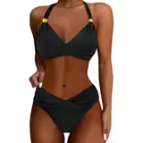 Sunfashion Perioden Badeanzug Sport Set Sexy Top Monokinis Für Frauen Bikini Hose Stringtanga BH Und Strin Schwarze Uhr Badeanzug Push Up Bikini Set Badeanzug Vintage Spitzen Tops Herren Rot (Gold, S