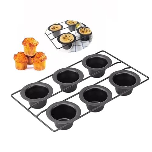 Yokawe Popover-Pfanne mit 6 Schlitzen zum Backen, Muffin und Cupcake-Form, ideales Backgeschirr für den Ofen, perfekt für Muffins, Puddingkuchen und mehr, Schwarz