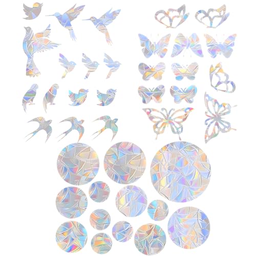 SHSHbuy Prisma Fensteraufkleber,39 Stück Suncatcher Sticker,Vogelschutz Aufkleber Fenster PVC Fensteraufkleber,Regenbogen Fensterbilder Aufkleber Anti Kollision Fenster Aufkleber Deko