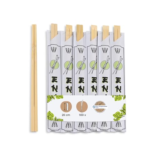 BIOZOYG Bambus Essstäbchen 20 cm einzeln verpackt Naturprodukt biologisch abbaubar hygienisch verpackt in Papierhülle I Holzstäbchen Asia I Sushistäbchen Set Chopsticks Wood 100 Stück
