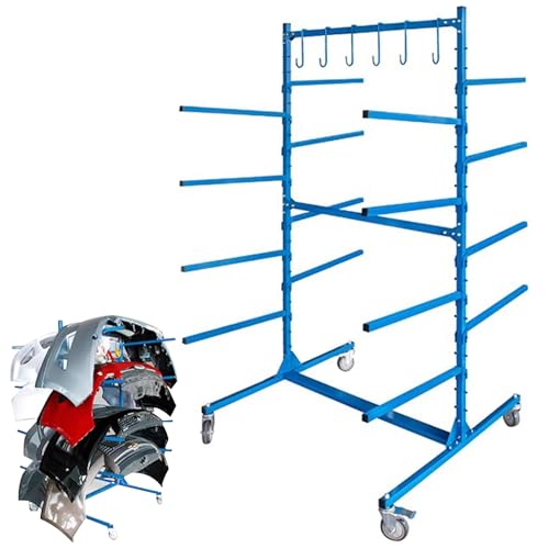 SnamicE Verstellbarer Stoßstangen-Aufbewahrungsständer mit Aufhängehaken, mehrstufiger Stoßstangen-Organizer-Wagen für Autowerkstätten, freistehend, Funktion für G,Blue-Double-Side