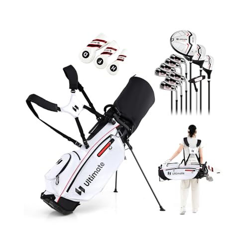 GYMAX komplettes Golfschläger Set für Damen, 15-teiliges Golf Set mit Standtasche & Regenschutz, Golfset mit 460CC & 1 Driver & 3 Fairway & Hybrid & 5/6/7/8/9/P/S Eisen (Rot)