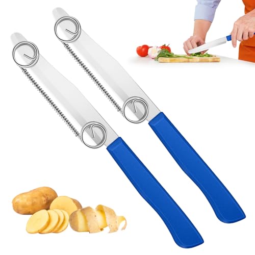 Humtudeit 2 Stück Schnellschneidmesser, Quick Slicing Knife Für Gemüse Obst, 3 in 1 Multifunctional Veggie Peeler, Schnell Schneide Messer Küche,Quick Slicing Cutter Fruit Slicer Schnellschneidemesser