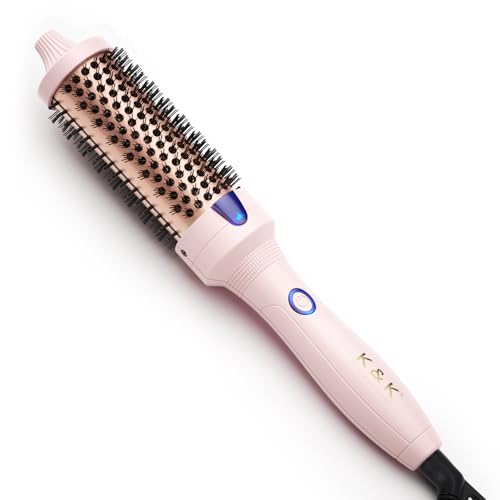 K&K Thermobürste Keratin Thermal Brush Protect Beheiztes Fass Heiße Haarbürste, Ionisch Glatt Scheinen Volumen Kamm, Haarglätter Lockenwickler Styling Tool, Dual Spannung, 38 mm (Hellrosa, 38mm)