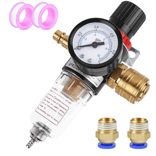 Ruikdly Druckminderer Druckluft, Wasserabscheider Druckluft 1/4 Zoll Luftfilter Druckregler mit Wasserabscheider und Schnellkupplungen, Druckminderer Kompressor für Druckluftfilter, Kompressorfilter