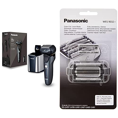 Panasonic ES-LV97-K803 Nass/Trocken-Rasierer, 5-fach-Scherkopf mit Linearmotor, inklusiv Reinigungs- und Ladestation, schwarz & WES9032Y1361 Combopack, Messer plus Folie