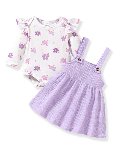 Borlai Kleinkind Baby Mädchen Kleidung Langarm Floral Strampler Hosenträger Gestrickter Rock Outfits Bekleidungsset Babykleidung