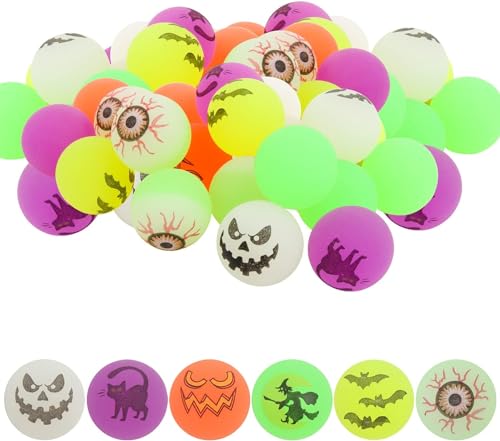 DERAYEE 20pcs Halloween Flummi Im Dunkeln leuchtende Springende Bälle,32mm Gummiball Springball Hüpfball für Halloween Party,Mitgebel Spielzeug,Geschenk Süßes oder Saures Kinder