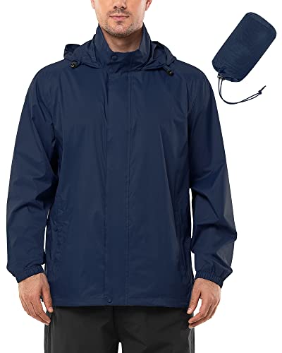 Outdoor Ventures Regenjacke Herren Wasserdicht Ultraleichte Dünne Faltbare Regenmantel Atmungsaktiv Fahrrad Regenjacke Sport Navy Blau M