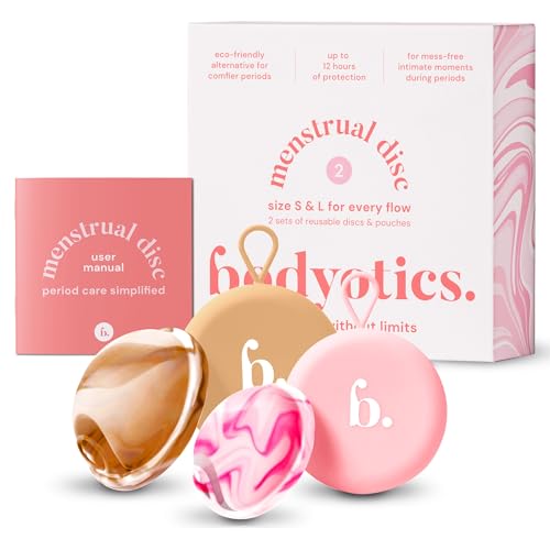 Wiederverwendbare Periodenscheibe, bis zu 12 Stunden, nachhaltige Menstruationsscheibe als Alternative zu Tampons Menstruationsscheibe für leichte oder starke Regelblutung (Pink und Beige)