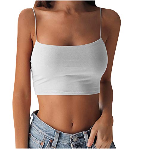 Crop Tops Damen Bauchfrei Y2K Oberteil Spaghetti Cropped Blusetops Ärmellose Lässig Sommer Kurz Weiß Frauen Tank Top Trägertop Damentop Croptops