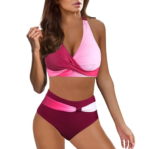 Bikini Set Damen Push up Sexy V Ausschnitt Große Brüste Bademode Bauchweg Zweiteiler Damen Sommer High Waist Bikini Teenager Mädchen überkreuztes Blumenmuster Bikini-Sets Swimsuit