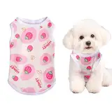 DIELOVEHUA Hundekleidung, Sommer Weiche Atmungsaktive Welpenweste, Niedliche Erdbeerdruck Hunde-T-Shirt, Rosa Hemd für kleine Hunde und Katzen Haustier, M