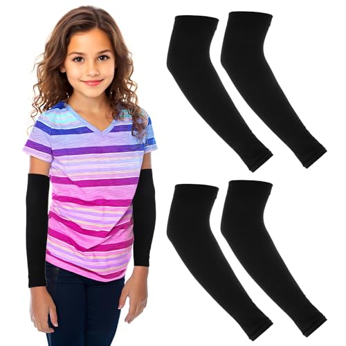 Tucnoeu 2 Paare Armstulpen Kinder, Anti-UV Sonnenschutz Ärmel Basketball Arm Sleeve, Armsleeve Gaming für Jungen Mädchen(Schwarz)