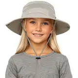 Durio Baby Sonnenhut für Mädchen und Jungen,Sonnenhut Kleinkind, Kinder Fischerhut,Sommerhut Breiter Krempe, Strandhut für Mädchen Jungen Hellbeige 4-12 Jahre