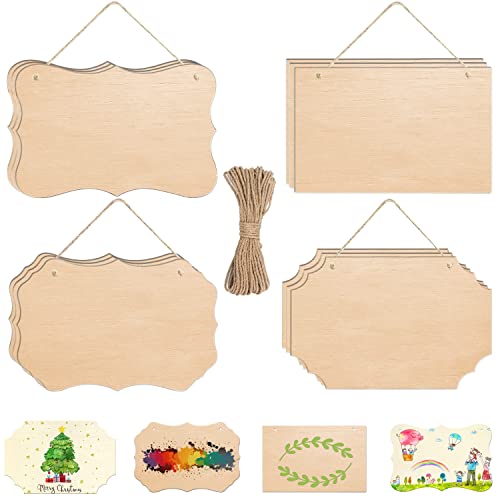 Unfertiges holzschild 12Stk Hängendes Holzschild mit 2 Löchern und Juteseil Blanko Holzschilder Rechteckiges Hängendes Holzschild zum Aufhängen DIY, Brandmalerei, Malen, Schreiben und Dekorieren