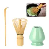 Wenrescry Matcha Set, 80 Zinken Matcha-Besen aus Bambus, Traditionelle japanische Handwerkskunst, Schneebesen für Grünen Tee und Pulvergetränke, 3-teiliges Set, Einfach zu Reinigen