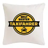 Reifen-Markt Kissenbezug 40x40cm Taxifahrer - TAXIFAHRERIN - Taxi - Taxi Lizenz - TAXIUNTERNEHMEN aus Mikrofaser in Weiß