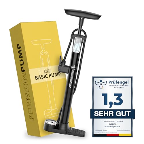 DANSI Fahrradpumpe I Standluftpumpe passend für alle gängigen Ventile inklusive Manometer & Adaptern I luftpumpe Fahrrad, luftpumpe