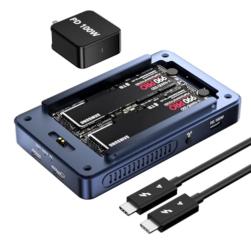 Dual-Bay 40 Gbps M.2 NVMe SSD-Gehäuse mit Kühllüfter – Unterstützt Thunderbolt 4/3, USB 4.0 & Software-RAID für MacBook M1/M2/Windows – Kompatibel mit Mac mini Dock & Dual Monitor(TBU405Pro MAX)