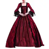 Briskorry Damen Mittelalter Gothic Kleid mit Spitze Viktorianisches Rokoko Abendkleider Cosplay Partykleid Tanzparty Ballkleid Retro Freizeitkleider Faltenrock Maxikleider