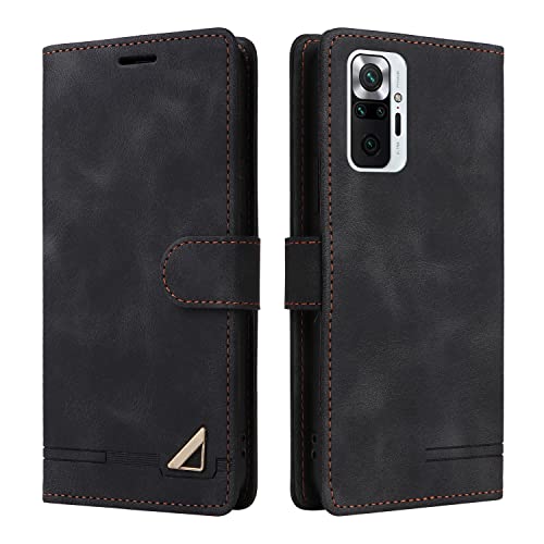 OKZone Kompatibel mit Xiaomi Redmi Note 10 Pro/Redmi Note 10 Pro Max Hülle, Halterung Standfunktion Kartenfach Wallet Schutzhülle 360 Grad Stoßfest Premium Leder Schutzhülle Handyhülle (Schwarz)