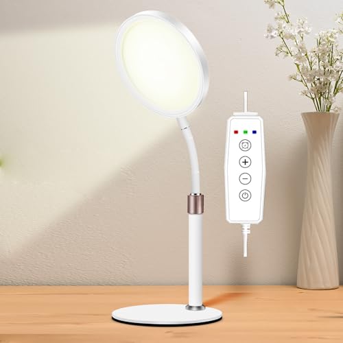 Desktop Tageslichtlampen,UV-Freie 10000 Lux Daylight Lamp mit 3 Farbtemperatur-Modi, 360° Schwanenhals-Einstellung Sad Lamp mit 9 Einstellbare Helligkeitsstufen zum Lesen, im Büro und zu Hause