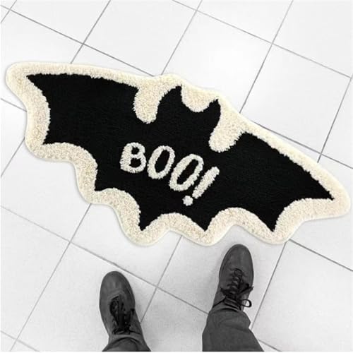 champracer Teppich Mode Fußmatte Fledermaus, TotenköpfeHalloween Elemente, Saisonale Dekoration Küche Teppich Bodenmatte für Innen Außen Dekor, Wohnzimmer,Kinderzimmer (Fledermaus Buh,40x60 cm)