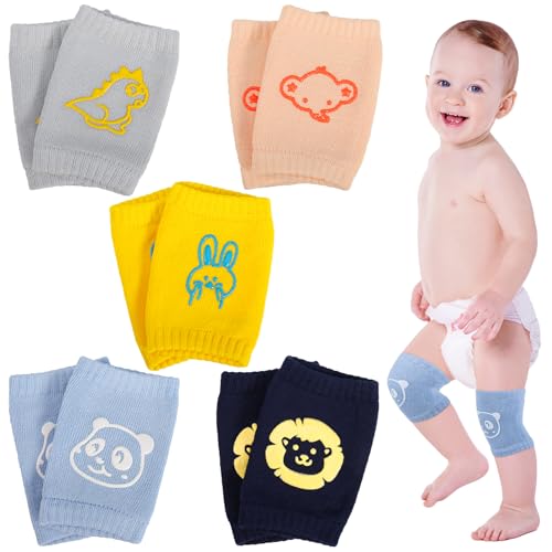 Lvefyti 5 Paar Knieschoner Baby Krabbeln Cartoon-Tier Knieschützer zum Krabbeln Gummipunkte Anti-rutsch Baumwolle Baby Knieschoner Krabbelhilfe für Unisex Babys