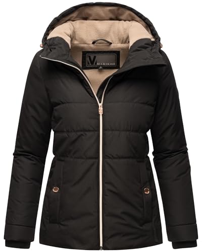 MARIKOO Damen Winterjacke (XS-3XL) - Steppjacke, Kapuze mit Gummizug, im inneren mit Fleecestoff, Warme Jacke Frauen - N026 (M, Schwarz)