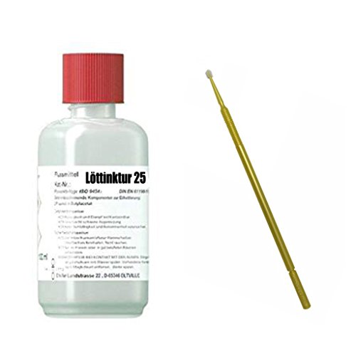 100 ml No-Clean Flussmittel/Löttinktur"25", gebrauchsfertig, halogenfrei, auf Kolophoniumbasis (25%) für die Elektrotechnik/Elektronik incl. Application-Stick