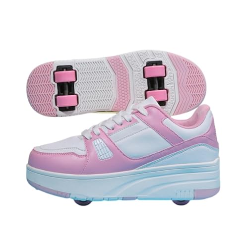 Mateju Schuhe mit Rollen für Jungen Mädchen, Kinder Rollschuhe Schuhe mit 4 Rollen Turnschuhe Versenkbarer, 2-in-1 Roller Schuhe Turnschuhe Skateboardschuhe 29 EU Rosa