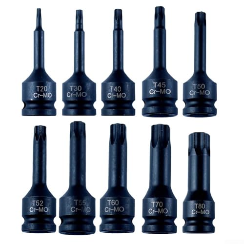 Oniissy 10-teiliges Steckschlüssel-Set, 1,27 cm (1/2 Zoll), 10 Stück T20-T80 Steckschlüssel-Set, für Autoreparaturen