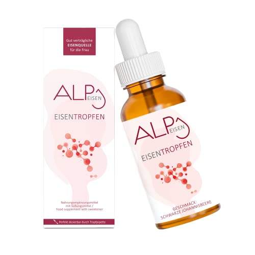 ALP NUTRITION Eisen Tropfen 30ml, Eisen hochdosiert Vitamin B12 Folsäure - Gut verträgliches Eisenpräparat als Alternative zu Eisentabletten bei Eisenmangel