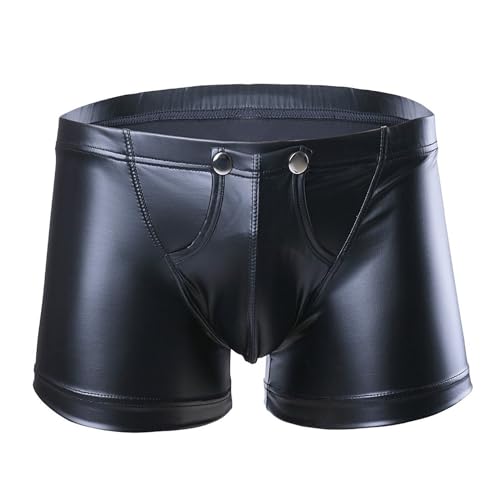 FANSEELM Herren Boxershort Unterhose Leder-Optik Boxer Shorts Wetlook Männer Unterwäsche Reizwäsche Männer Wetlook Boxershorts Sexy Unterhosen Herren Lack Unterwäsche Sexy Erotisch Wäsche