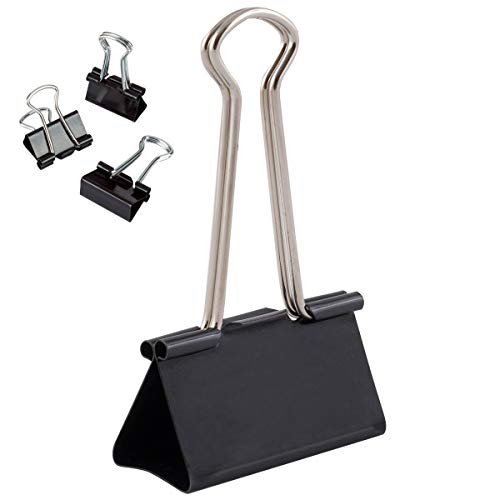 D.RECT Metal Foldbackklammern | Verpackung 12 Stück, 51mm | Schwarz | Vielzweckklammern, Metall Binder Clips für: Notizen, Briefpapier | Büroklammern