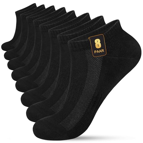 KEECOW 8 Paar Sneaker Socken Herren 43-46 Sportsocken Atmungsaktive Baumwolle Kurz Halbsocken Quarter Sommer Socken (43-46,Schwarz)