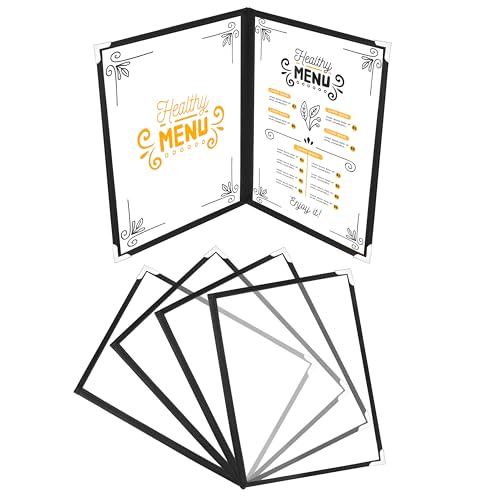 Belle Vous Doppelt Faltbare A4 Menükartenhalter (5 Stk) - Speisekartenmappe Speisekarten Hülle 2x Faltbar Klarsichthülle – Faltmappe Schwarz mit Eckenschutz für Restaurant, Bar, Cafe, Menü, Weinkarte