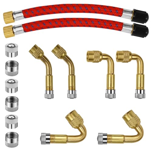LPZMPZ 6 Stück Ventilverlängerung Autoventil 45 90 135 Grad autoventil Adapter mit 2 Stück 120mm Universal Flexible Tire Valve Extenders, für Auto Fahrrad Motorrad
