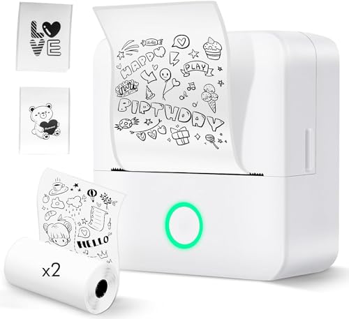 Lovcoyo Etikettendrucker Selbstklebend, Etikettendrucker Bluetooth, 2 Roll Etikettiergerät Mini Label Printer Ettikettiergeraet Labeldrucker Beschriftungsgerät Selbstklebend mit iOS und Android