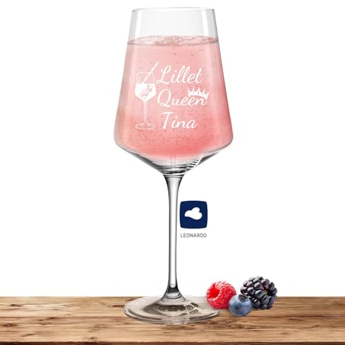 Leonardo Lilletglas PUCCINI 560ml Lillet Queen mit Namen oder Wunschtext graviert - personalisiertes Premium Lilletglas als Geschenkidee für Männer und Frauen