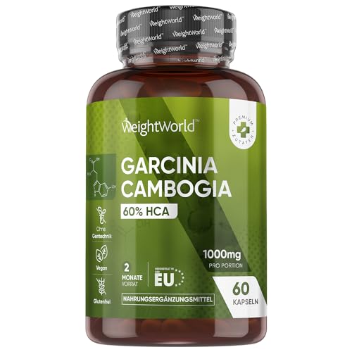 Garcinia Cambogia Pure - 1000mg pro Kapsel - Thermogenese anregen - 60 vegane Kapseln für 2 Monate Vorrat - Superfood mit 60% HCA (Hydroxyzitronensäure) - Garcinia Fruchtextrakt von WeightWorld