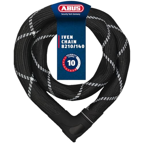 ABUS Kettenschloss Iven Chain 8210 – Fahrradschloss aus gehärtetem Stahl – mit Kunstfaserummantelung – ABUS-Sicherheitslevel 10 – 140 cm – Schwarz