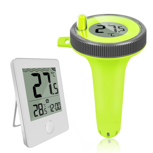 Aaiwtd Pool thermometer funk,IP67 Wasserdicht poolthermometer schwimmend mit Indoor Temperatur Monitor,Wireless Digital Pool Thermometer für 100m Reichweite für Schwimmbäder Aquarium Badewannen Teich