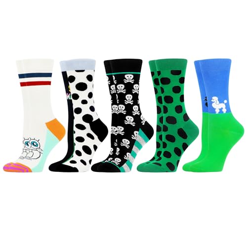 WeciBor Damen Lustige Bunte Socken, 5 Paar Mehrfarbig Gestreift Gepunktet, Größe 35-38